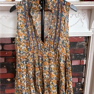 Floral Tiered V-Neck Sleeveless Dress - Yellow Multi